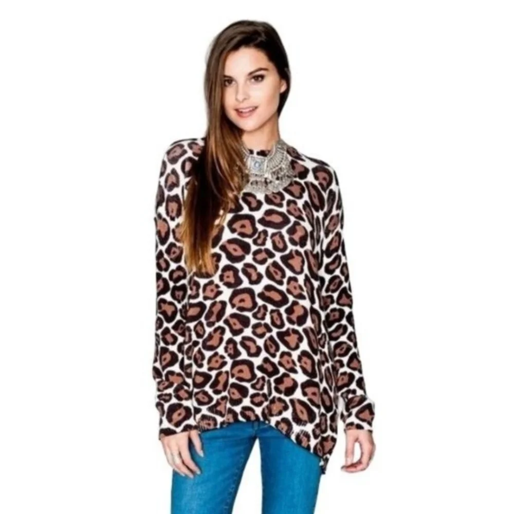 SMYMuMu Back Zip Crewneck Sweater Cotton Cheetah Oversize M 8 10 - Picture 10 of 10